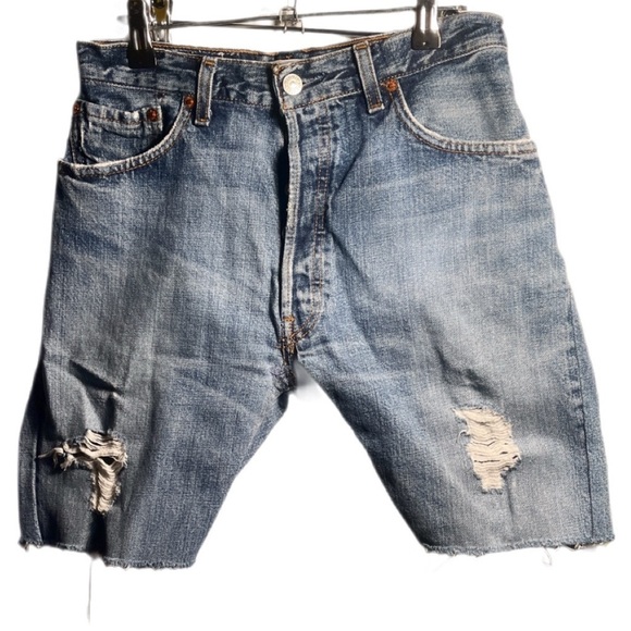 Re/Done Indigo Levis Edition High Rise Pckt Distressed Medium Wash Mini Short 26 - Picture 2 of 5